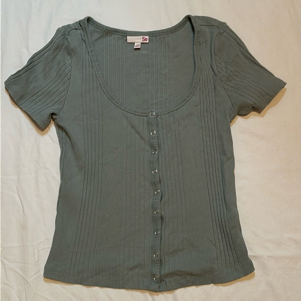 Medium SO button down top in green